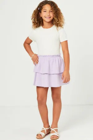 Girls French Terry Knit Elastic Waist Layered Skirt